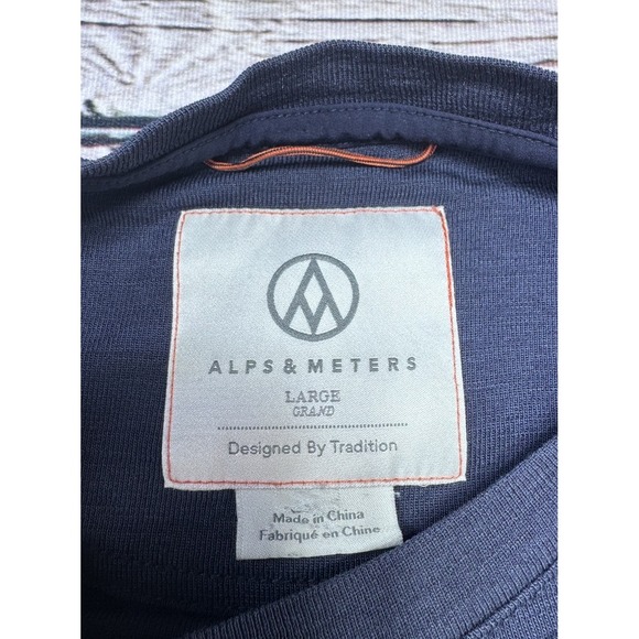 Alps & Meters Mens Large Touring Crew Knit Short Sleeve Navy Blue Wool Blend - Picture 3 of 6